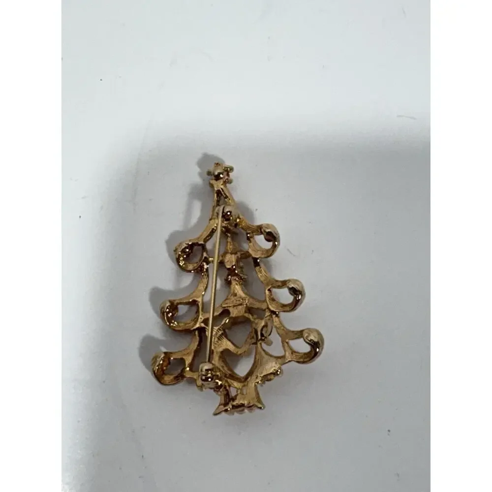 VINTAGE MONET GOLD TONE CHRISTMAS TREE BROOCH PIN‎ with 15 SPARKLING STONES